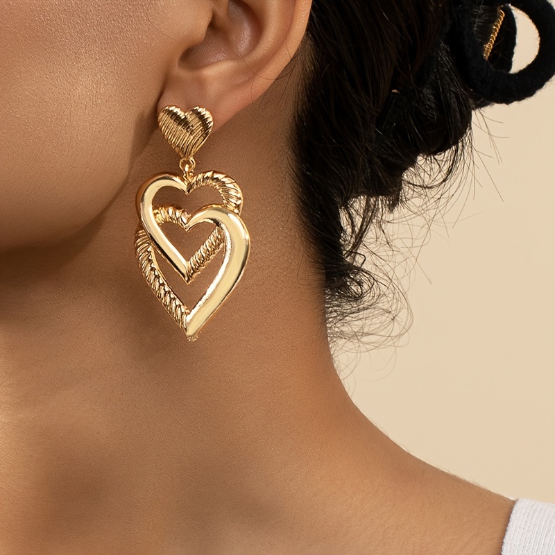 French Vintage Heart Dangle Earrings for Parties